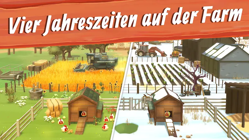 Spielszene aus Big Farm: Mobile Harvest mit Feldern und Ställen im Jahreszeitenwechsel